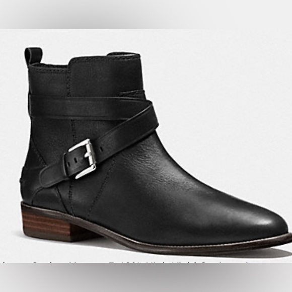 Coach Boots Womens 9 B Lannah Ankle Booties Buckle Straps Black Leather Zipper - Picture 1 of 15